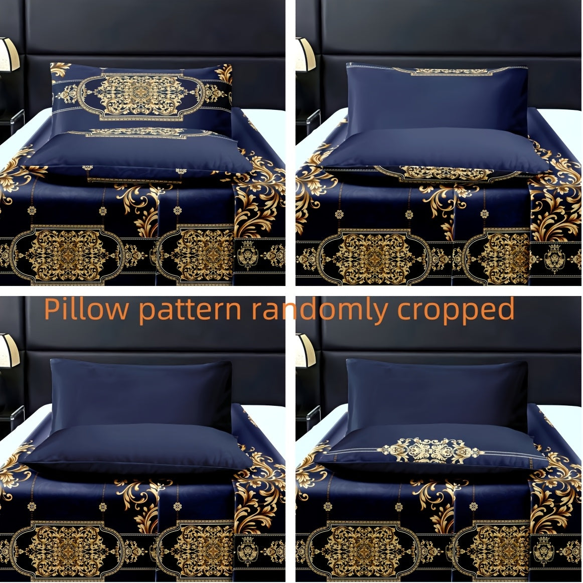 [Soft Skin-Friendly Set] 3pcs Navy Blue Jacquard Fitted Sheet and Pillowcase Polyester Set / 2 Pillowcases / 1 Fitted Sheet / Twin Bed / Full Bed / Queen Bed / King Bed - Soft and Skin-Friendly / Easy to Care for - Snug Fit for Easy Mattress Placement - A