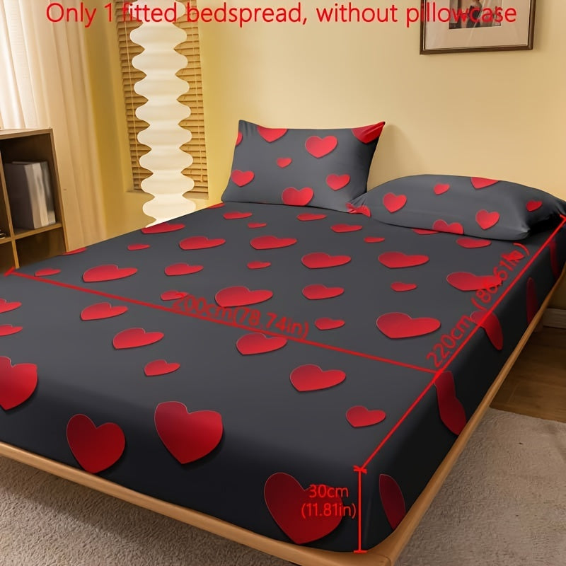 1pc Fitted Sheet, Red And White Heart Pattern Printed Bedding, Soft Comfortable Breathable Fitted Sheet for Bedroom, Guest Room, Fitted Bed Sheet Only