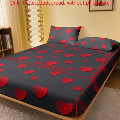 1pc Fitted Sheet, Red And White Heart Pattern Printed Bedding, Soft Comfortable Breathable Fitted Sheet for Bedroom, Guest Room, Fitted Bed Sheet Only