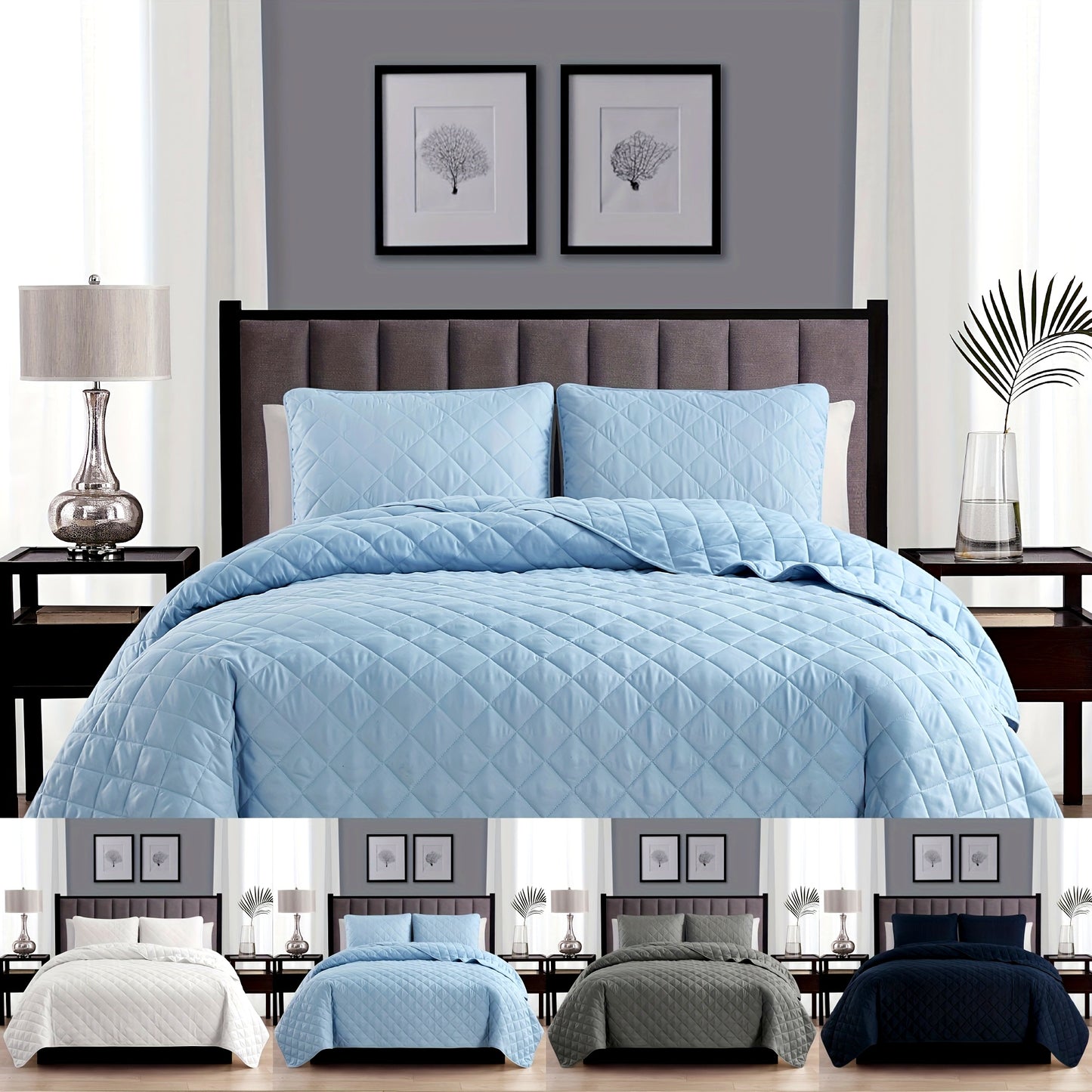 2/3pcs Diamond Quilt Set, All-season Bedding Set-Includes Quilt and Shams, Soft, Hypoallergenic, Breathable, Machine Washable, Wrinkle Free, Fade Resistant, Shrink Resistant