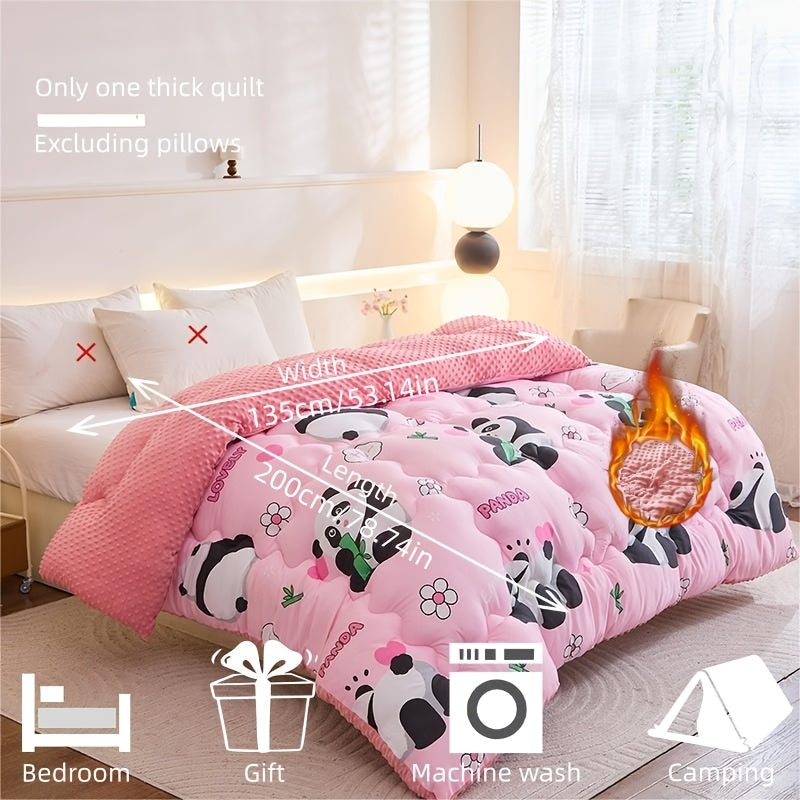 1pc Warm Velvet Quilt with Panda Prints | High-gram-weight Bumpy Velvet Material, Suitable for Autumn and Winter, Ideal for Bedroom Decor and Casual Office Use, Christmas Gift