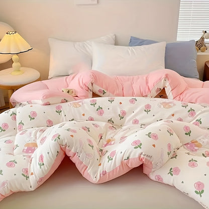 1pc Pink Rose Flower, Solid Color Ultra-Soft Velvet, High-Elastic Filling, Suitable for Autumn Winter Bedroom, Guest Room, Balcony, Office, Travel, Gift Use - Thick Quilt