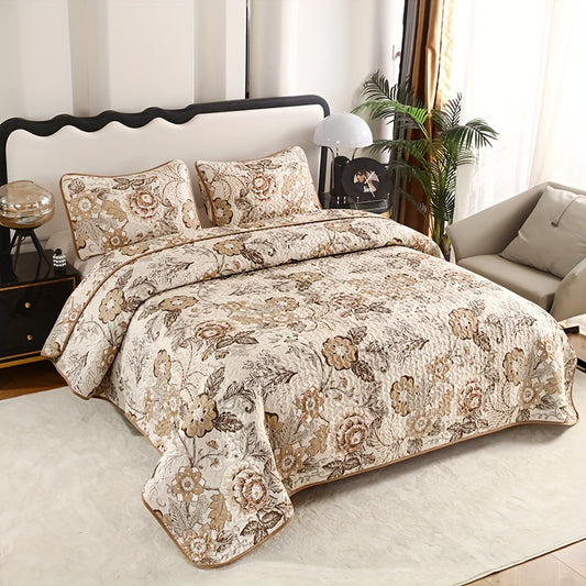 3pcs Brushed Printed Quilted Bedspread Three-Piece Set, European Classic Bedspread Three-Piece Set