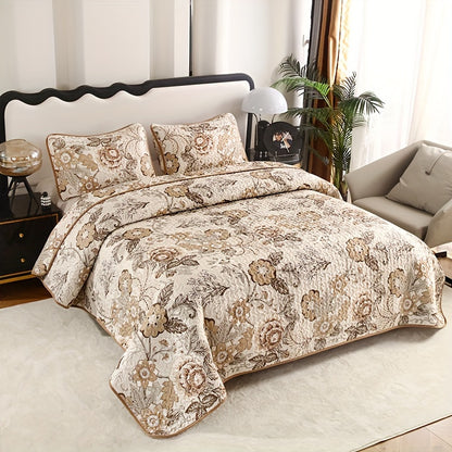 3pcs Brushed Printed Quilted Bedspread Three-Piece Set, European Classic Bedspread Three-Piece Set