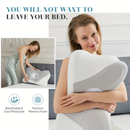 Cervical Neck Pillow, Ergonomic Contour Neck Pillows for Neck Relief, Cotton Orthopedic Bed Pillow for Side Back Stomach Sleeper, Neck Pillow with Cooling Pillowcase