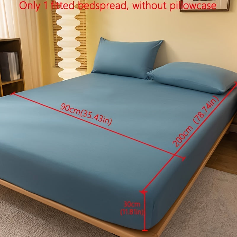 1pc Lake Blue Matte Fitted Sheet | Polyester Bed Cover for Bedroom, Machine Washable, Fabric