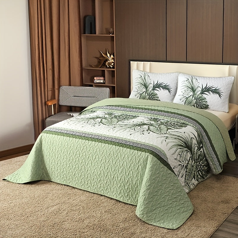 Large Floral Double-Sided Quilted Bedspread 3pcs Set: One Bedspread, Two Pillowcases (No Pillow Inserts). Skin-Friendly, Breathable, Soft. Full/Queen/King Size. Suitable for All Seasons