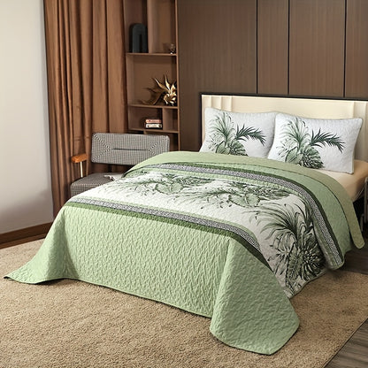 Large Floral Double-Sided Quilted Bedspread 3pcs Set: One Bedspread, Two Pillowcases (No Pillow Inserts). Skin-Friendly, Breathable, Soft. Full/Queen/King Size. Suitable for All Seasons