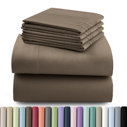 Hannah Bedding Sheet Set - 6 PC Brushed 100% polyester Bed Sheets 16 Inches Deep Pockets - Embroidered & Plain Pillowcases - Hotel Luxury Sheets Bed Set - Soft Bedding Sheets