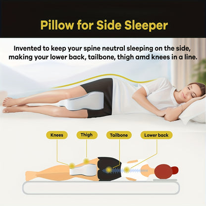 Knee Pillow Made of Memory Foam Designed for Side Sleepers, Providing Leg And Maintaining Knee Separation for Proper Alignment. It Features a Washable, Breathable Cooling Cover And Makes a Perfect Gift for Any Season