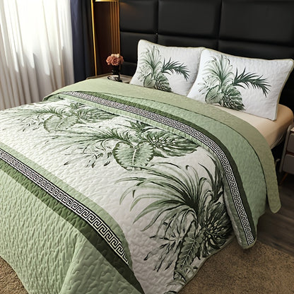 Large Floral Double-Sided Quilted Bedspread 3pcs Set: One Bedspread, Two Pillowcases (No Pillow Inserts). Skin-Friendly, Breathable, Soft. Full/Queen/King Size. Suitable for All Seasons