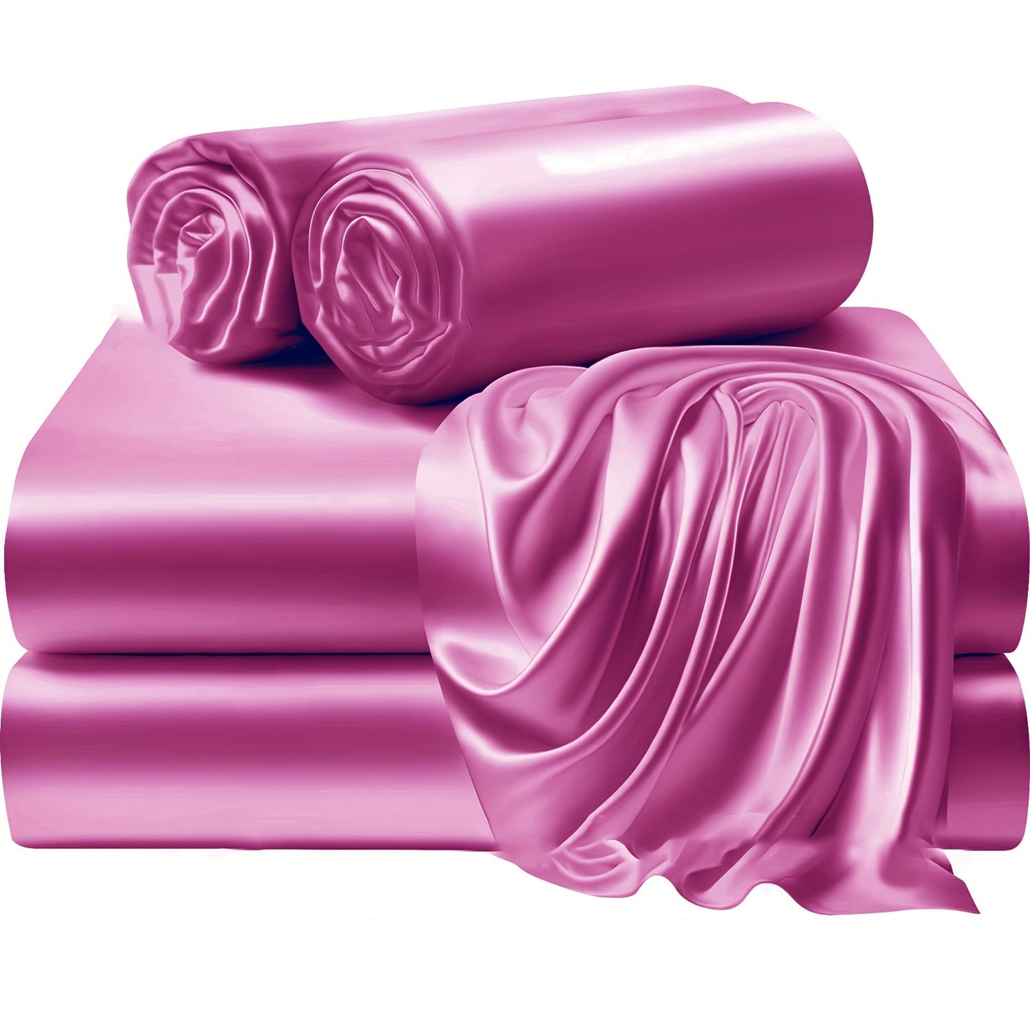 4pcs 100% Polyester 80G Satin Fitted Sheet Set [1 Fitted Sheet + 1 Flat Sheet + 2 Pillowcases (Without Inserts)] Soft Fabric Bedroom All-Season Versatile Style No Shrinkage No Pilling Machine Washable Light Luxury High-End Fitted Sheet Student Dormi