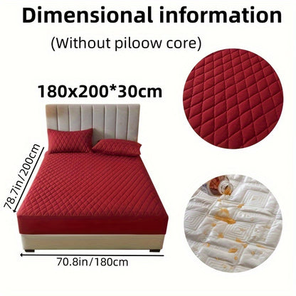 2/3pcs Two-Piece/Three-Piece Multi-Color Waterproof Fitted Sheet Set Waterproof Mattress Protector Fitted Sheet and Pillowcase Set Anti-slip Full Cover Protection Cover