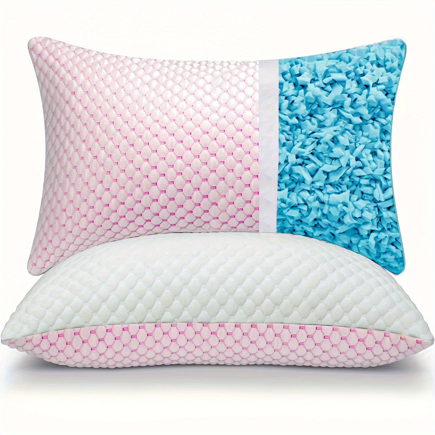 1pc Cooling Pillows for Sleeping, Adjustable and  Foam Filling Shredded Bed Pillow, with Washable Removable Bamboo Cooling Hypoallergenic Pillow Cover for Back, Side and Stomach Sleeper