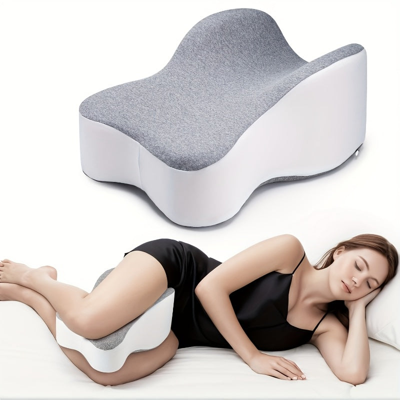 Memory Foam Knee Pillow for Side Sleepers - Leg Cushion Between Legs with Washable Breathable Zipper Cover - Slow Rebound Wedge Pad - Curved Butterfly Shape Leg Rest Cushion for Bed - Lightweight Portable Side Sleeping Bedding Accessory