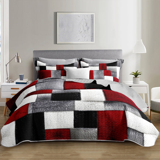 2/3pcs Modern Minimalist Geometric Square Print Durable Quilted Bedspread Set (1 Bedspread + 1/2 Pillowcases Without Pillow Inserts), Queen And King Size Home Dormitory HD Print. Breathable And Easy to Care for
