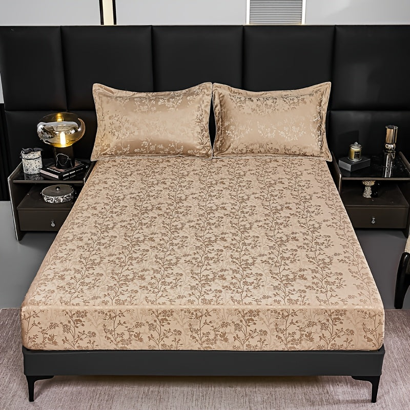 100% Microfiber High Quality Jacquard Satin Bed Sheet Set (1 Fitted Sheet + 2 Pillowcases), Soft And Comfortable, Cooling, Skin-Friendly And Breathable, Suitable for Bedroom/Dormitory Bedding, High Thread Count, Machine Washable, Anti-Shrinkage