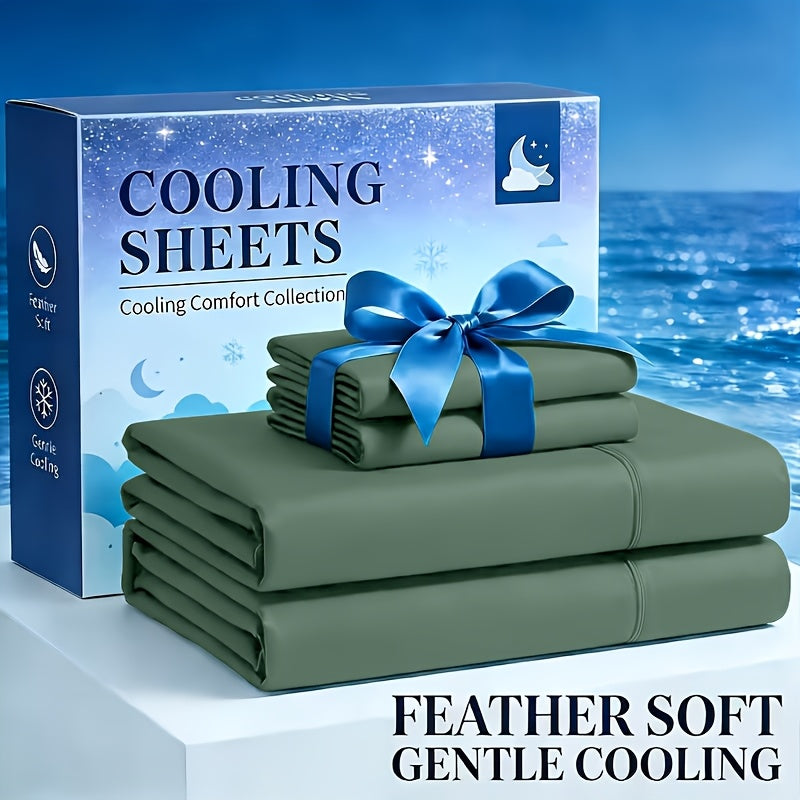4pcs Cooling Bamboo Fiber Fitted Sheet Set, Children's 4000 TC Extra Deep Pocket 20-inch Sheet, Luxurious Soft Hotel-style Cooling Sheet Set, Suitable for People Who Are Sensitive to Heat, Wrinkle-resistant And Shrink-resistant, Includes Fitted