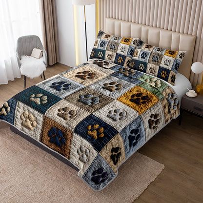 [Quilted Bedspread Set] 2/3pcs {Paw Print Pattern} Printed Durable Quilted Bedspread Set - 1 Bedspread + 1/2 Pillowcases (Pillow Inserts Not Included), Large and Extra-Large Home Dormitory High-Definition Print. Breathable and Easy to Care for