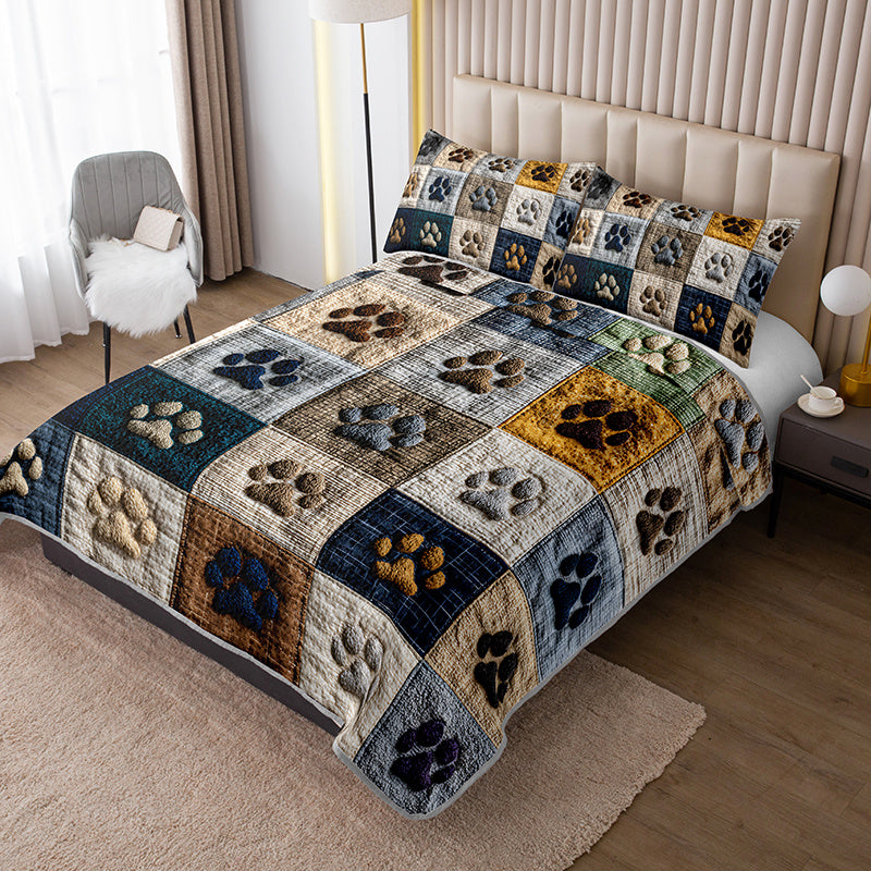 [Quilted Bedspread Set] 2/3pcs {Paw Print Pattern} Printed Durable Quilted Bedspread Set - 1 Bedspread + 1/2 Pillowcases (Pillow Inserts Not Included), Large and Extra-Large Home Dormitory High-Definition Print. Breathable and Easy to Care for