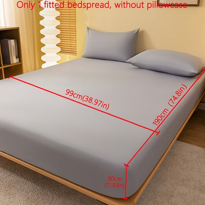 1pc Lake Blue Matte Fitted Sheet | Polyester Bed Cover for Bedroom, Machine Washable, Fabric