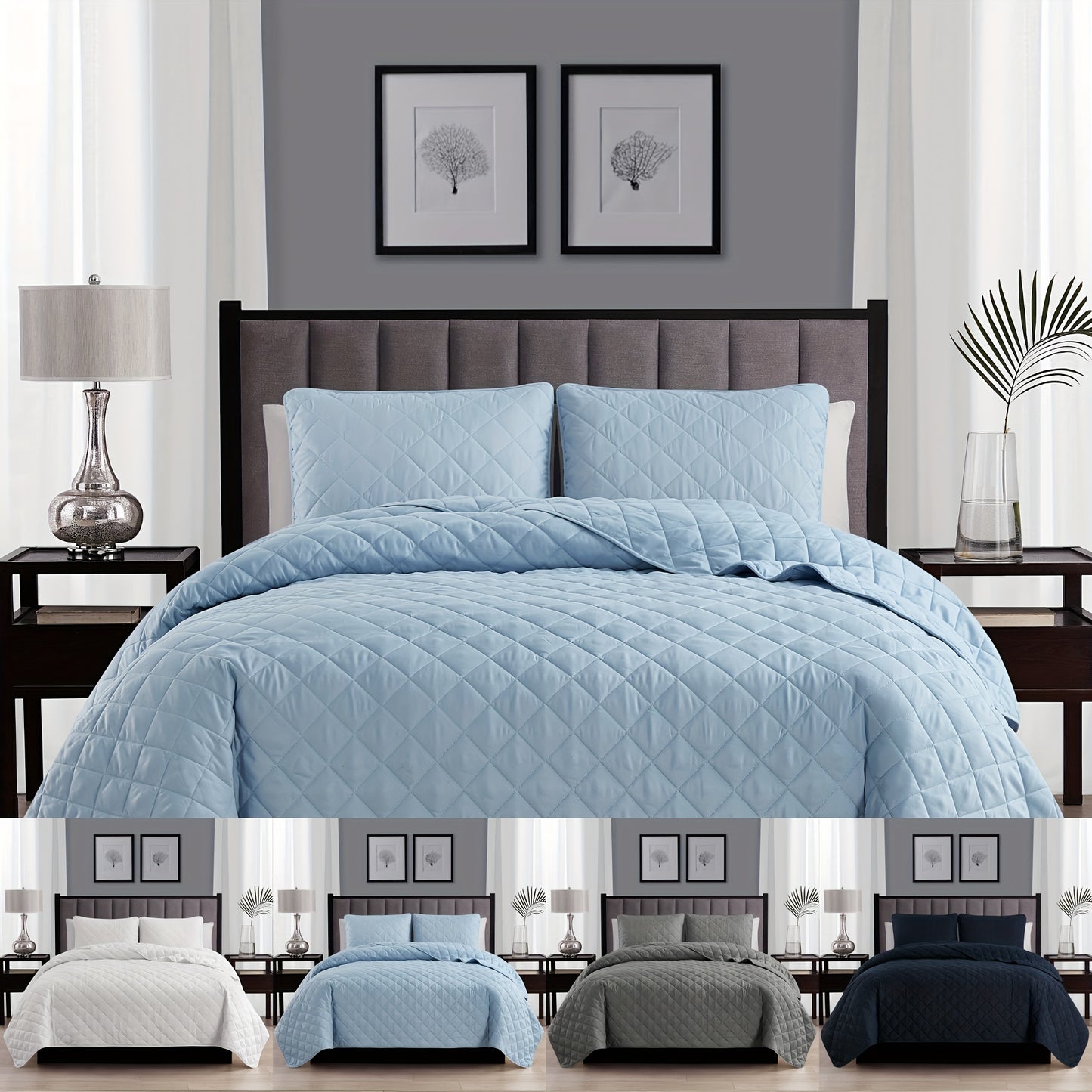 2/3pcs Diamond Quilt Set, All-season Bedding Set-Includes Quilt and Shams, Soft, Hypoallergenic, Breathable, Machine Washable, Wrinkle Free, Fade Resistant, Shrink Resistant