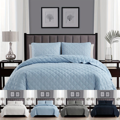 2/3pcs Diamond Quilt Set, All-season Bedding Set-Includes Quilt and Shams, Soft, Hypoallergenic, Breathable, Machine Washable, Wrinkle Free, Fade Resistant, Shrink Resistant