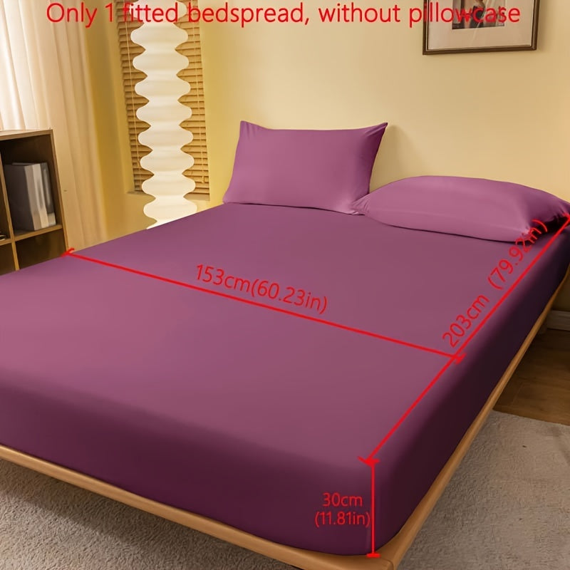 1pc Lake Blue Matte Fitted Sheet | Polyester Bed Cover for Bedroom, Machine Washable, Fabric