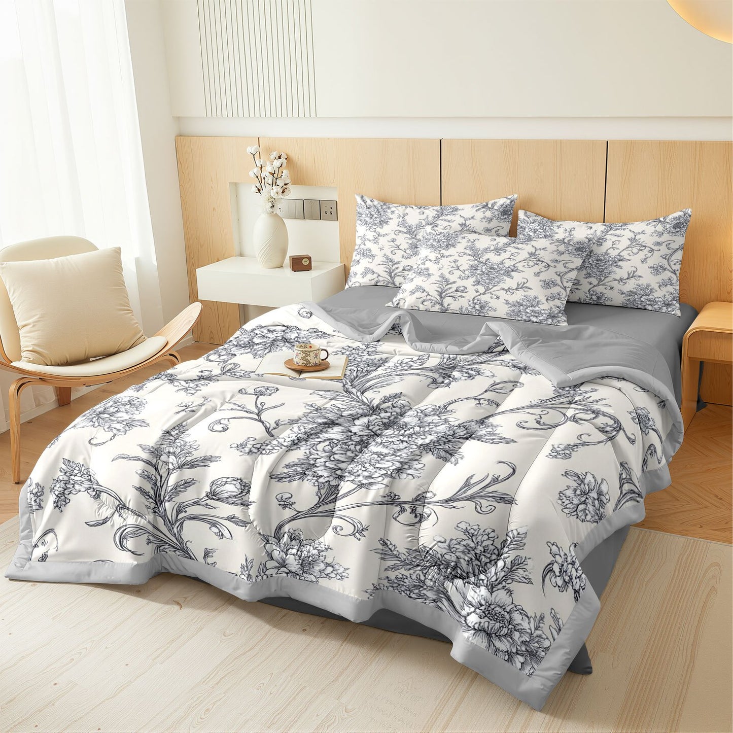 3pcs HEZOM Bedspread (Comforter & 2 Pillowcases) - Vintage Botanical Quilt Set with Quilted Bedspread Cover, Bedspread Suitable for Twin/Full/Queen/King Beds, Machine-Washable Bedding Ensemble, Ideal Christmas Gift