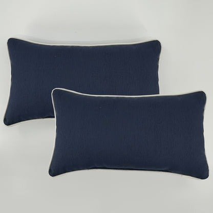 2pcs Beige And Blue Lumber Pillow Outdoor High Quality And -proof Rectangular Pillow, White and Black Edge Cording Waist Pillow for Chair, Couch, Bed, Car 20*11 Inch(2pcs, Cover with Filler)