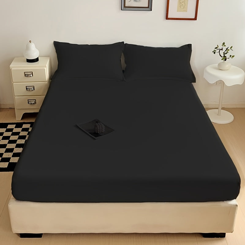 Solid Color Fitted Sheet, Soft, Skin-Friendly, and Breathable Bedding, Washable, Suitable for All Seasons, Hotel Mattress Protector. One Single Fitted Sheet, Pillowcases Not Included. Microfiber Brushed Finish Bed Sheet in Dark Blue