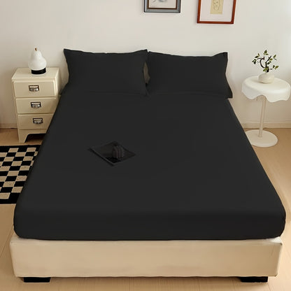 Solid Color Fitted Sheet, Soft, Skin-Friendly, and Breathable Bedding, Washable, Suitable for All Seasons, Hotel Mattress Protector. One Single Fitted Sheet, Pillowcases Not Included. Microfiber Brushed Finish Bed Sheet in Dark Blue