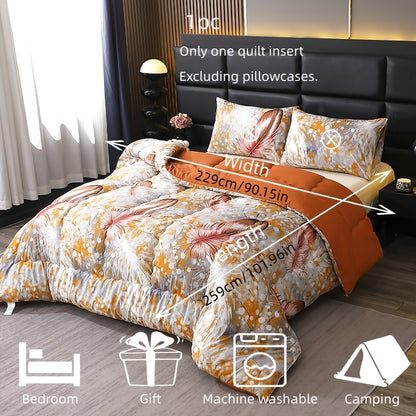 1pc Four-Season Quilt (Pillows Not Included), Orange-Themed with Harmonious Color Scheme, Warm and Artistic Style. Suitable for All Seasons. Polyester Fabric is Easy to Care, Synthetic Fiber is Durable, and the Filling is Fluffy and Soft. Available
