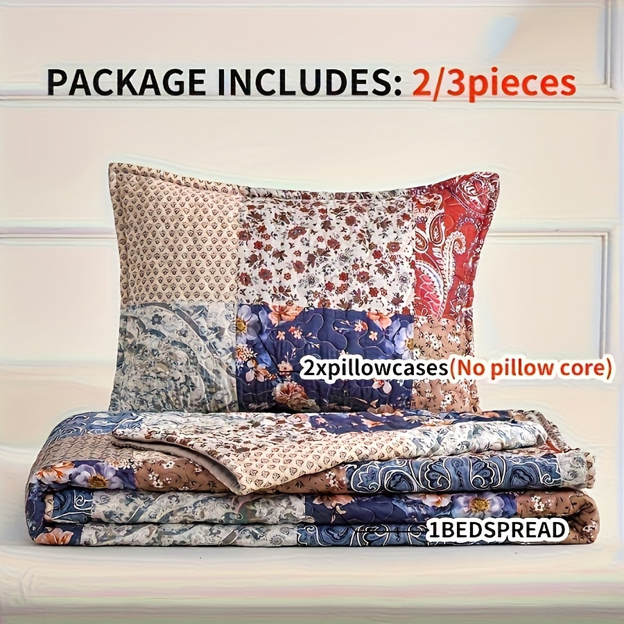 Quilt Set: Floral Print, Wrinkle-Free & Easy Care, Twin, Full, Queen, King, Oversized Lightweight Quilt And Bedspread, It Offers Dust-proof, Wear-resistant, Soft And Comfortable Properties, Bedding Decor. Machine Washable.