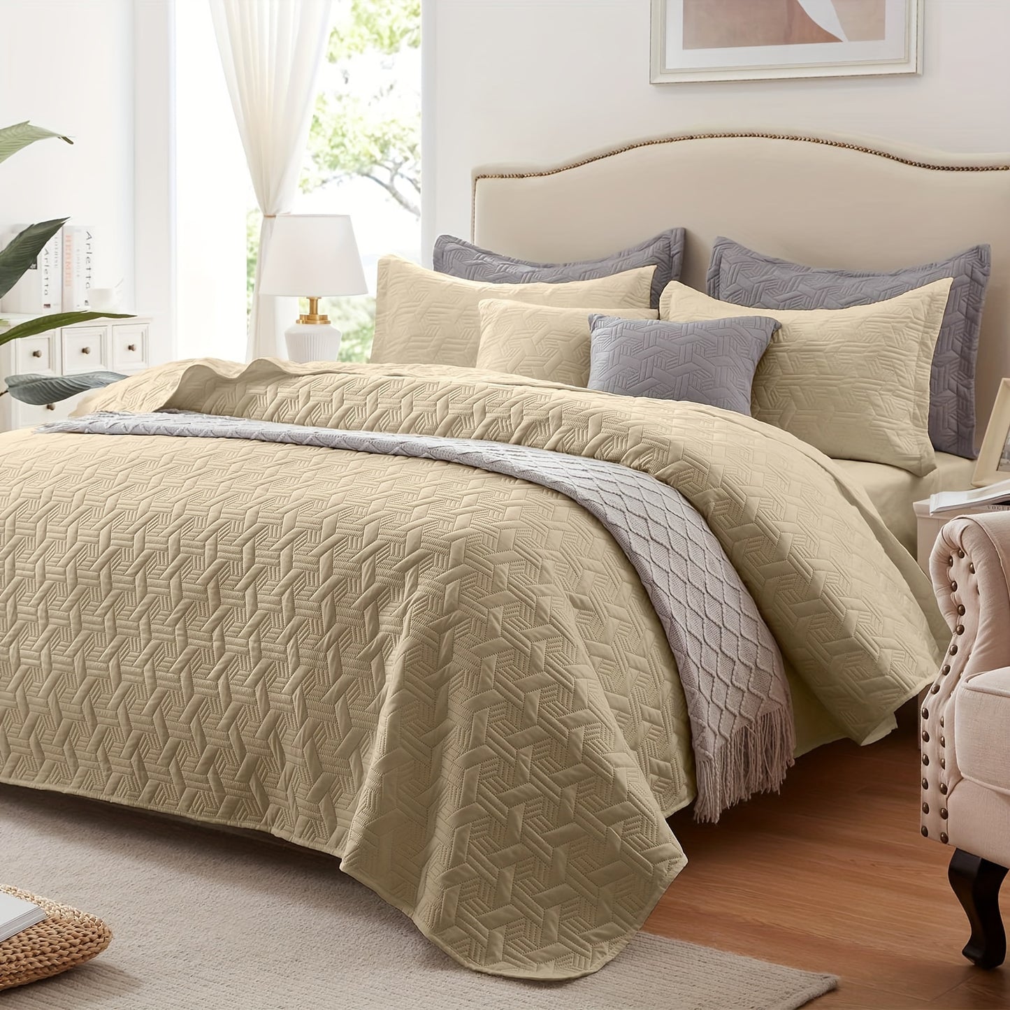 Set of Quilts in Twin, Queen, King, Or California King Sizes, Available in Lightweight Options of White, Black, Olive Green, Burnt Orange, And Sage Green. These Soft Microfiber Summer Quilts Serve As Luxurious Warm Coverlets Suitable for Any Season