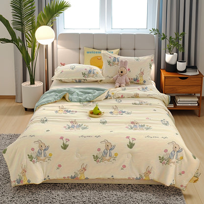[Rabbit Blanket Summer Quilt] Rabbit Sweet Pattern Printed Thin Blanket Summer Sleeping Quilt, Soft And Breathable, Cute Rabbit Pattern, Double-Sided Design, Lightweight And Comfortable, All Seasons Thin Blanket, Machine Washable