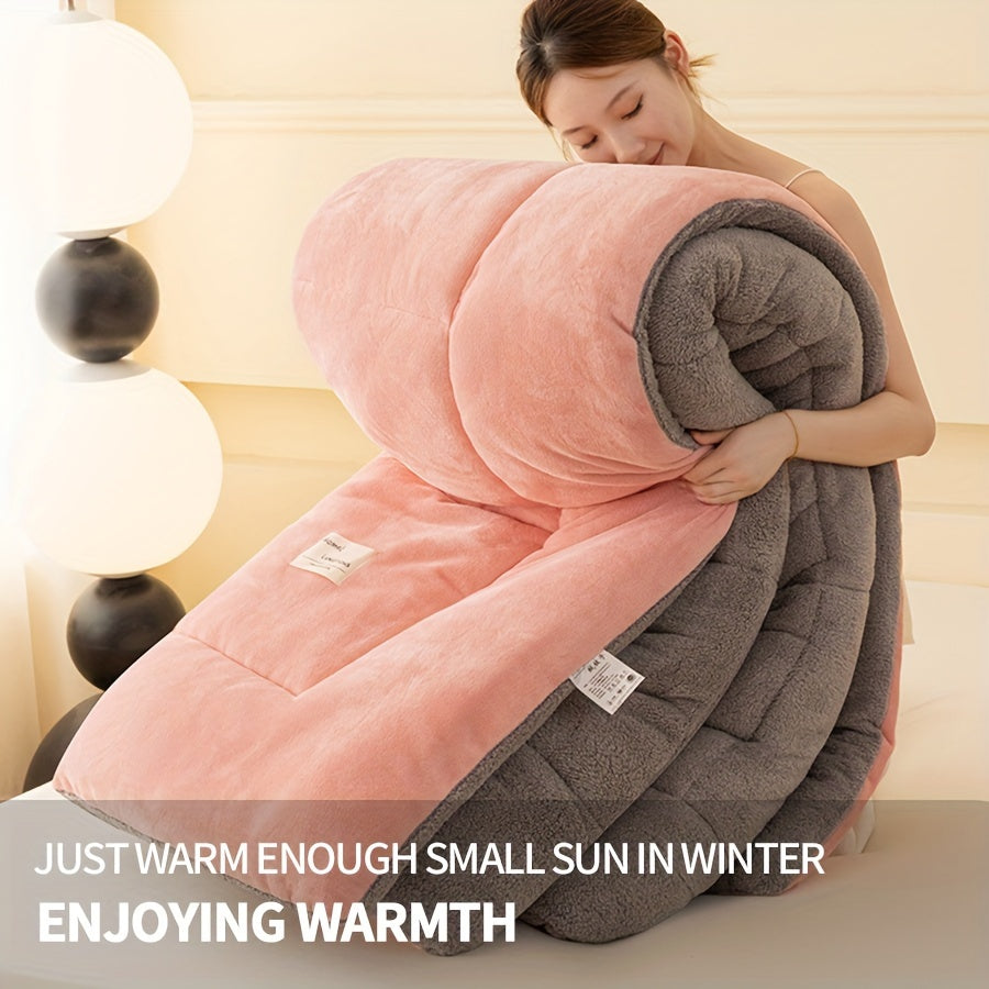 [Thickened Warm Quilt] 1pc of Thickened Warm Patchwork Quilt, Home Luxury Printed Lamb Fleece Autumn/winter Blanket, Fluffy Microfiber, All-season Extra-large Double Bed Quilt, Quilted Fiber Filling Bedding, Soft and Comfortable