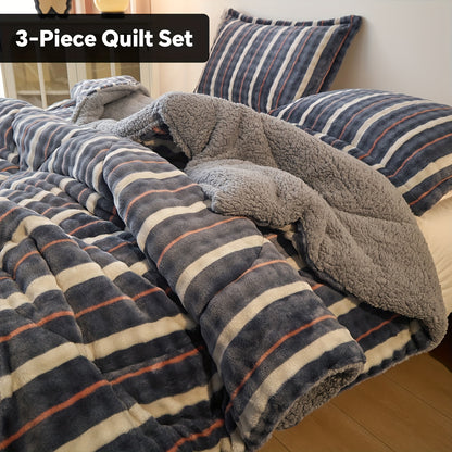 Extra-Thick Fleece Quilt Set- Bedding for Christmas Room Decor, Thickened Down Quilt Set, Comforter Sets Queen, Christmas Decorations for Home, Blankets