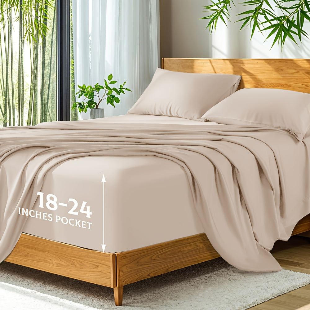Soft Bamboo Sheets Twin/Full/Queen/King Size - Cooling Bamboo Bed Sheets For Hot Sleepers, Breathable & Moisture Wicking, Hotel Luxury Bedding Set With Deep Pockets