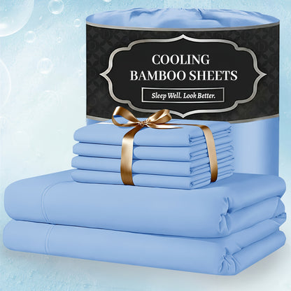 Extra Deep Pocket Bamboo Sheets - 4/6pcs Breathable & Cooling Bamboo Bed Sheet Set, Hotel Luxury Fitted Sheet Set, Soft Wrinkle-Free for Extra Deep Mattresses, Room Decor, Twin/Full/Queen/King Size Sheet & Pillowcase Sets