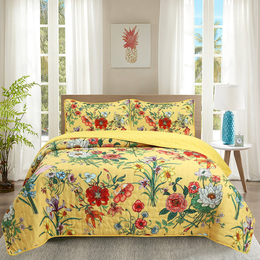 3pcs Set, 3D Digital Printing Rich And Floral Pattern Thin Quilt Set, 1 Thin Quilt + 2 Pillowcases (Excluding Pillow Cores), Suitable for All Seasons, Bright And Rich Colors, Suitable for Living Room And Bedroom, Machine Washable