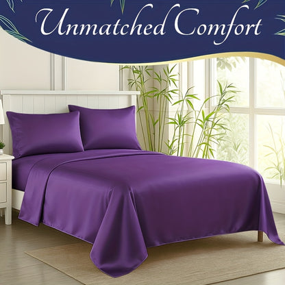 3pcs/ 4pcs Bamboo Cooling Bed Sheet Set -14"Deep Pocket, Exquisite Pinch Pleat, Shrink-Resistant, Fade-Resistant, Skin-Friendly Bedding with 1or2 Pillowcases, 1 Flat Sheet, 1 Fitted Sheet, Dorm Bedding for College, Cozy Comfort