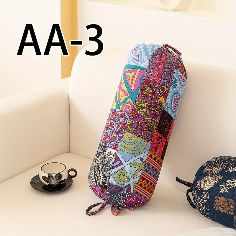 [Enable ] 1pc Bohemian Cylindrical Pillow with Pillow Core, Cushion, Removable And Washable Pillow, Tie Closure Cylindrical Pillow, Suitable for Neck, Back, And Waist Support, Can Be Used As a Decorative Pillow for Bedroom, Sofa, Office, Etc