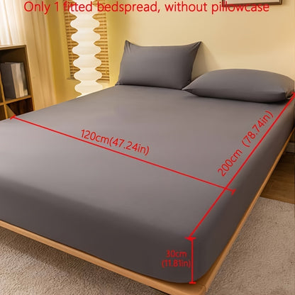1pc Lake Blue Matte Fitted Sheet | Polyester Bed Cover for Bedroom, Machine Washable, Fabric