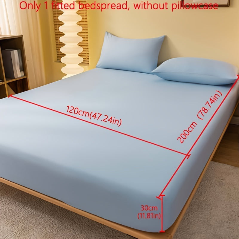 1pc Lake Blue Matte Fitted Sheet | Polyester Bed Cover for Bedroom, Machine Washable, Fabric