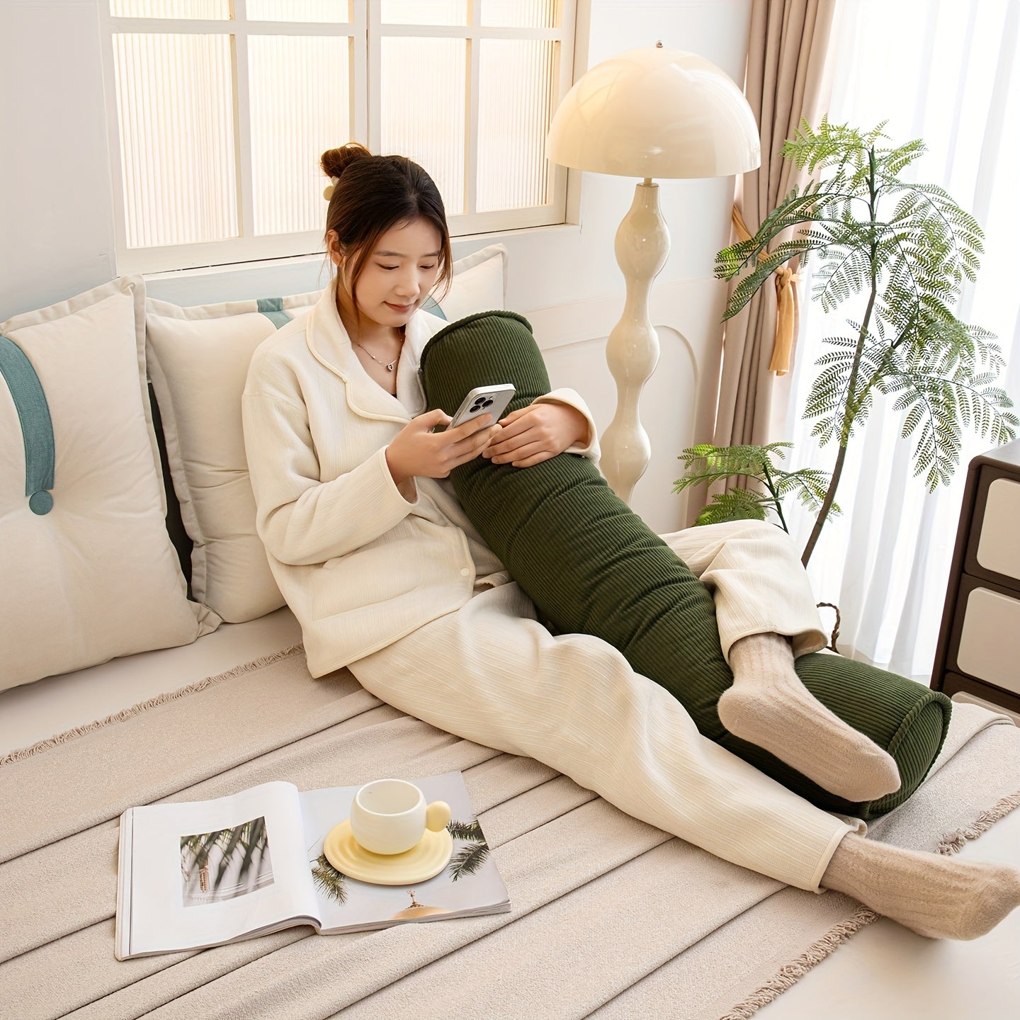 Mumu 1pc Cylindrical Long Pillow, Home Decor Sofa Seat Lumbar Support Soft Bed Headrest Throw Pillow, Machine Washable