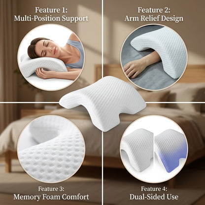 Ergonomic Curved Couples Pillow - Slow Rebound Memory Foam Hug Pillow with Arm Holes - Anti-Numbness Pillow - U-Shaped Curve Neck Pillow Suitable for Side Sleepers And Couples - Suitable for Travel And Home Office Use