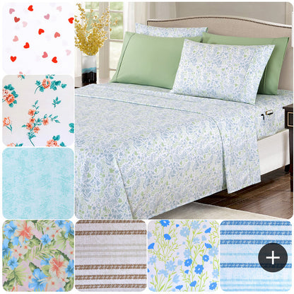 Elegant Comfort Luxury 4/6pcs Floral and Striped Sheet Set 16 inch deep pockets - Ultra Soft Machine Washable Luxury 6-Piece Bed Sheet Set - Fade and Wrinkle Resistant Premium Hotel Quality Twin/Full/Queen/King/Cal King Bedding Set- 6PC Sheets For Daily U