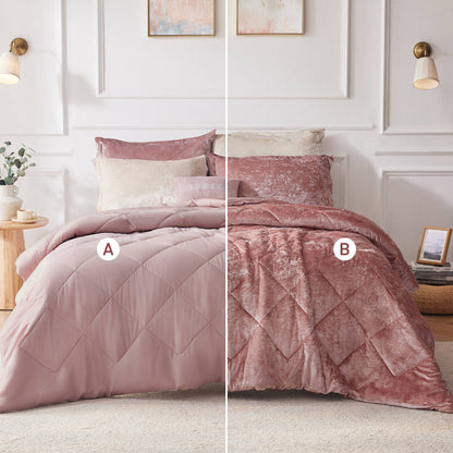 2/3 Piece Comforter Set, Velvet Comforter Set, Luxury Diamond Quilting Comforter Set, Fluffy Comforter Bed Set with Decorative Pillowand, Blush,Purple,Black, Twin/Twin XL,Full/Queen,King/Cal King