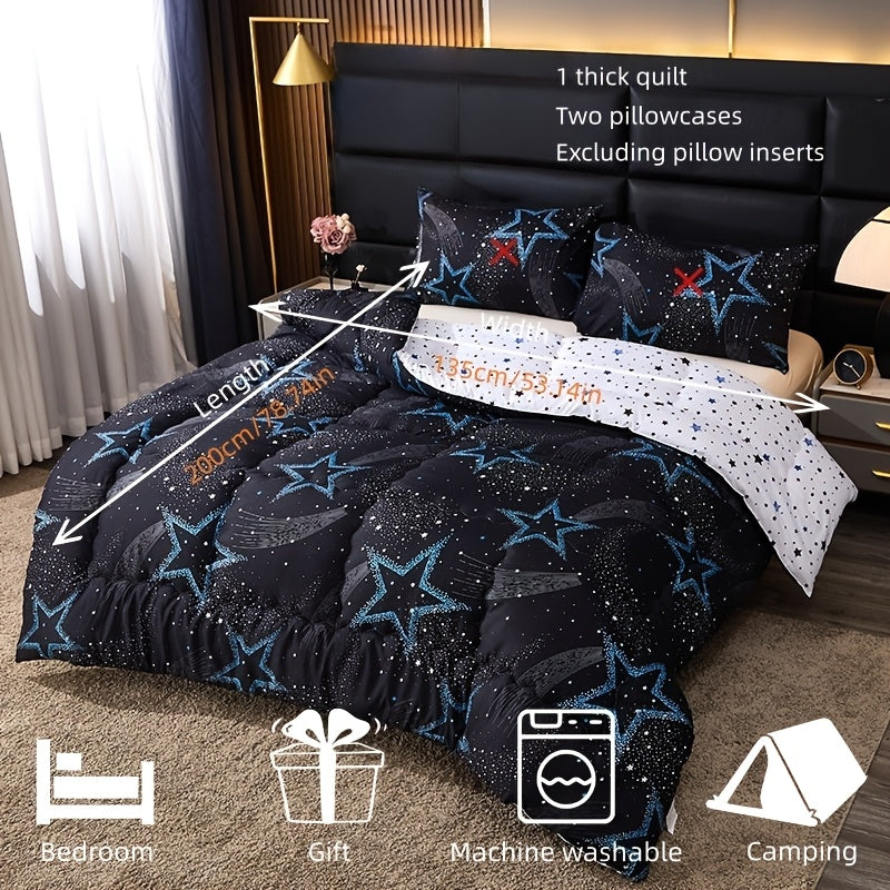 1pc Sci-Fi Starry Sky Pattern Polyester Fiber High-Elastic Filling Polyester Material Super Soft Skin-Friendly Dark Curve Full-Directional Quilting Suitable for Bed Sofa Camping All-Season Can Be Used in Bedroom Guest Room Dormitory Use-All-Season D